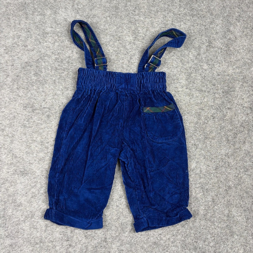 Vintage Corduroy Suspenders Pants Baby Boy 6-9 Months Blue Plaid 70s 80s Preppy